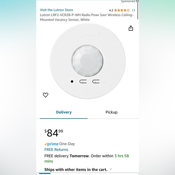 Lutron LRF2-VCR2B-P-WH Radio Powr Savr Wireless Ceiling-Mounted Vacancy Sensor - Picture 5 of 6